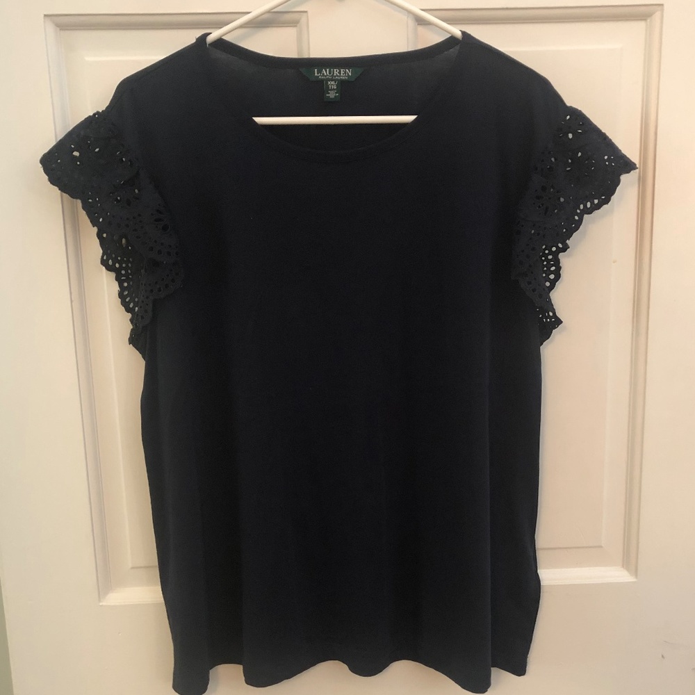 Navy Eyelet-Sleeve Women’s Top by